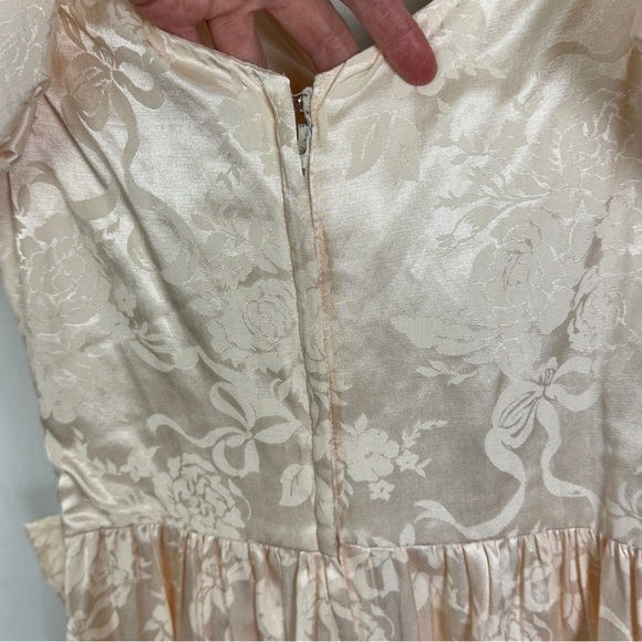 Vintage Algo-Ettes Made in Canada Puff Sleeve Pink Floral Satin Maxi Dress Small - Picture 8 of 11